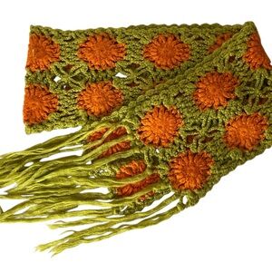 Retro Crochet Granny Square Scarf w/ Fringe